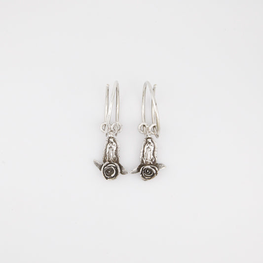 Silver Morton Manley 10g Virgin Mary with Rose Earrings